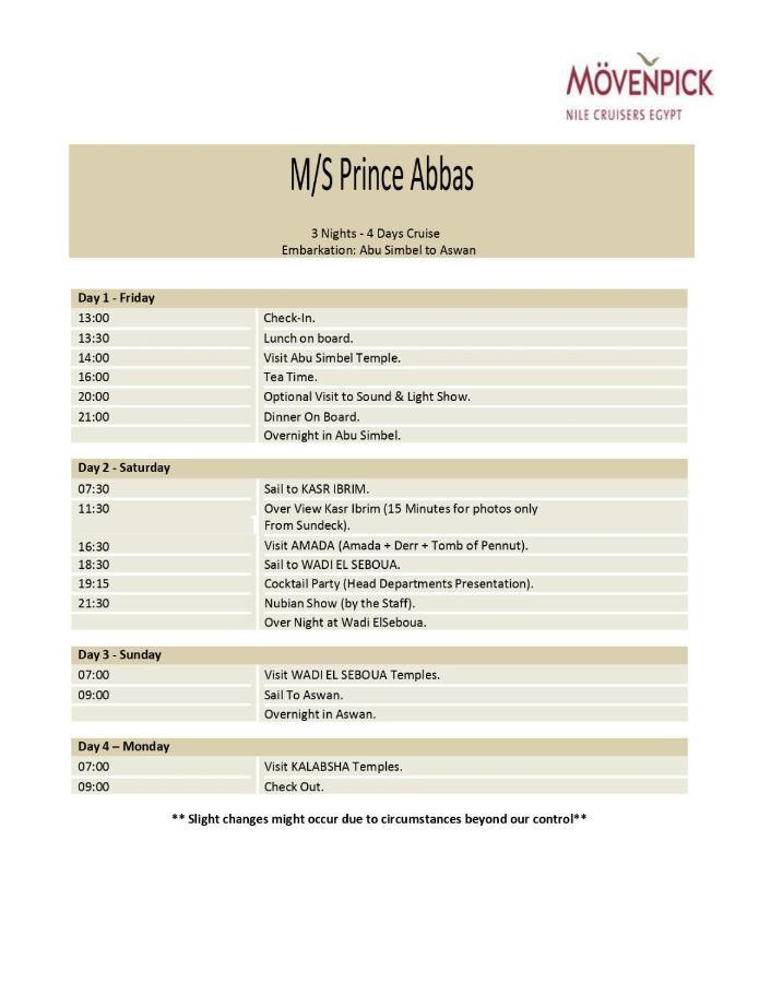 Mövenpick Prince Abbas Lake Nasser Monday Four Nights Aswan Friday Three nights Abu-Simbel Exteriör bild